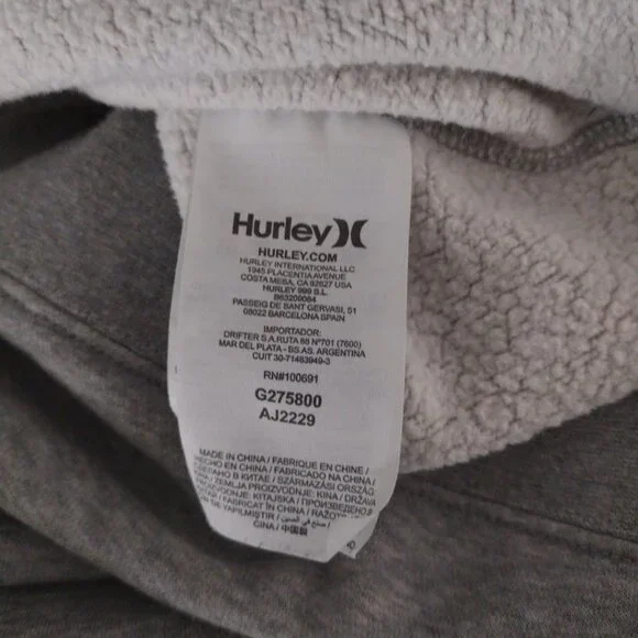 Hurley fleece‎ lined gray women's sweatshirt tropical logo long sleeve Sz L - Picture 8 of 9